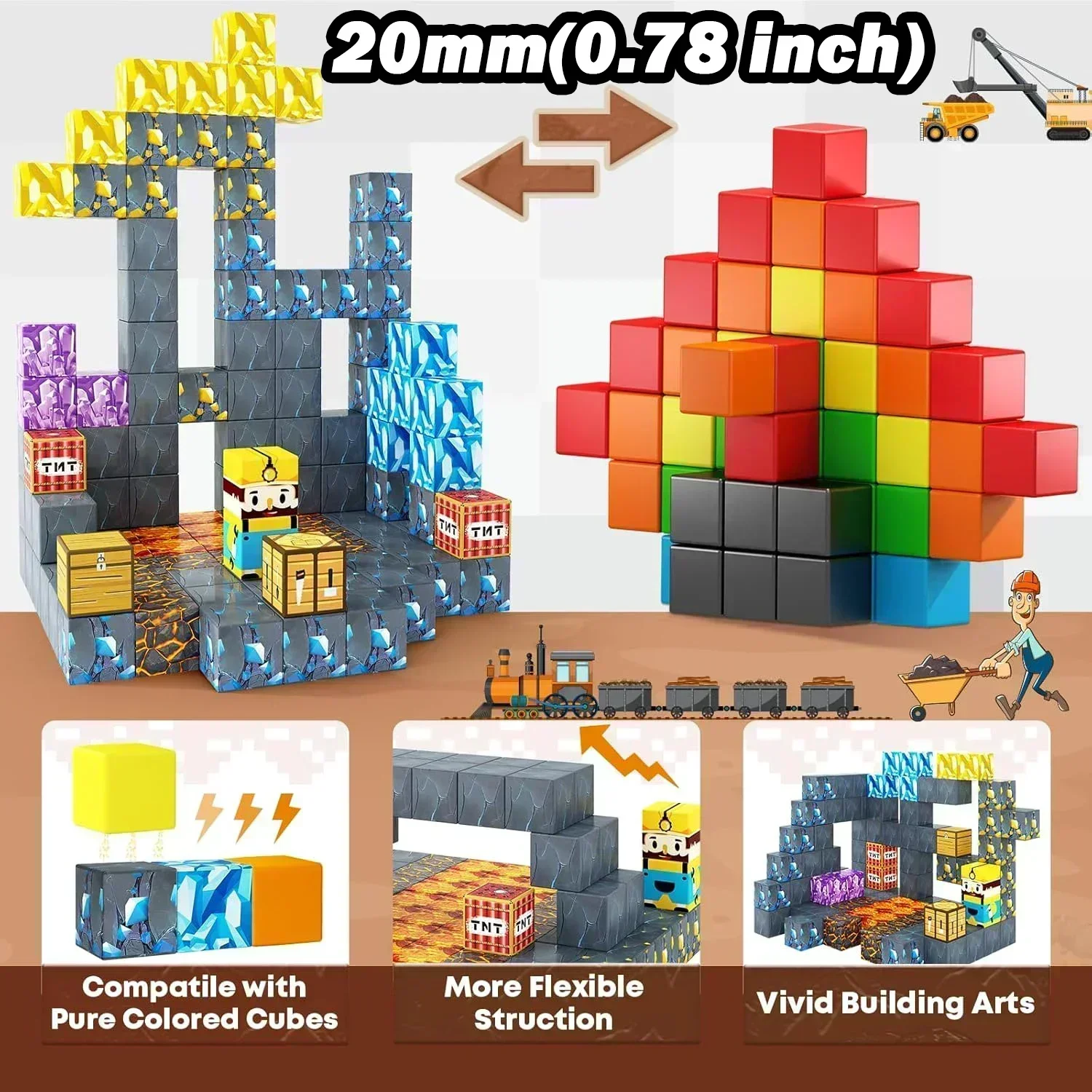 Magnetic Building Blocks Mine World Magnet Cube Set for Boy Girl Kid Age 3+ DIY Model Children Stem STEM Sensory Toy Gift - Bilde 4