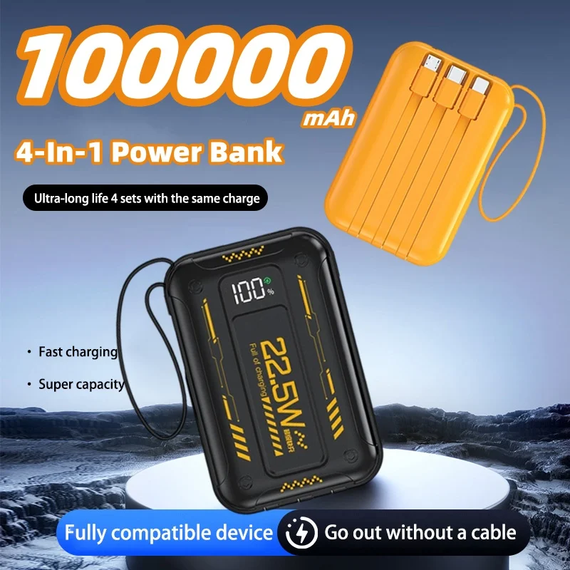 100000mAh 22.5W Fast Charging Mini Power Bank 4-In-1 Portable Large Capacity Charging Equipment for Apple Xiaomi Mobile Phones 2