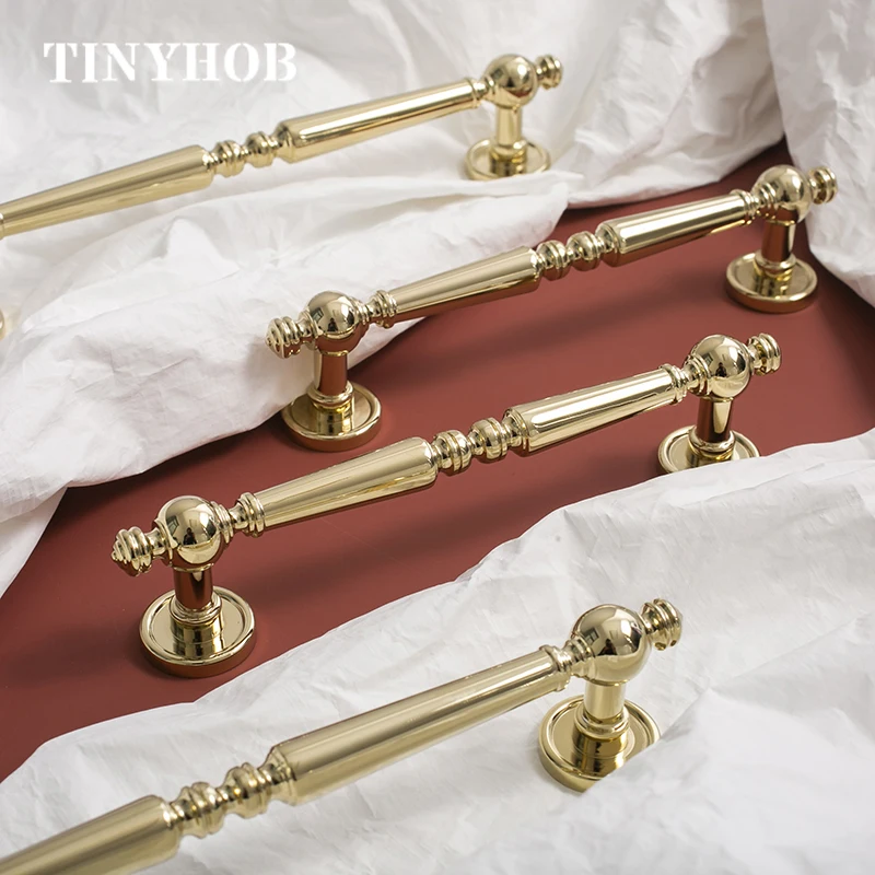 Bright Gold Solid Brass Cabinet Handle Botões de Gaveta t Bar Quarto Cozinha Armário Hardware Mobília do Banheiro