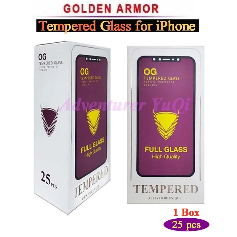 

Wholesale Tempered Glass for iPhone 15 14 13 12 11 Pro XS Max X XR Full Glue Cover OG Golden Armor Screen Protector 7 8 6s Plus
