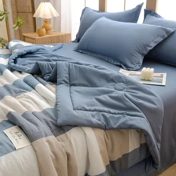 여름 누비이불 에어컨, 부드러운 침구, 미끄럼 방지, 피부 친화적, 작고 신선한 프린팅, 버블 코튼, 1 개