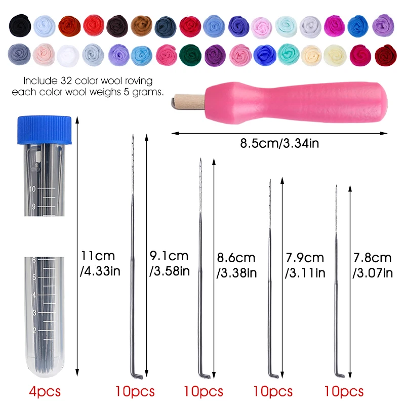 Wool Felting Kit Needle Felting Wool KRABAL 14/32/47/100 Colors Wool Needles Felting Kit Yarn Wool Roving Fibre for Needle Felt Tool Doll Making DIY Craft Materials
