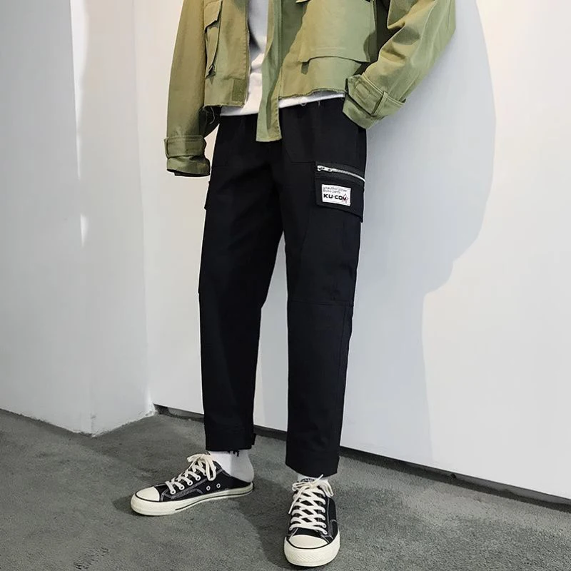 Spring Autumn Elastic Waist Drawstring Loose Casual Harem Cargo Pants Male Trend Fashion Solid Color All-match Trousers Hombre