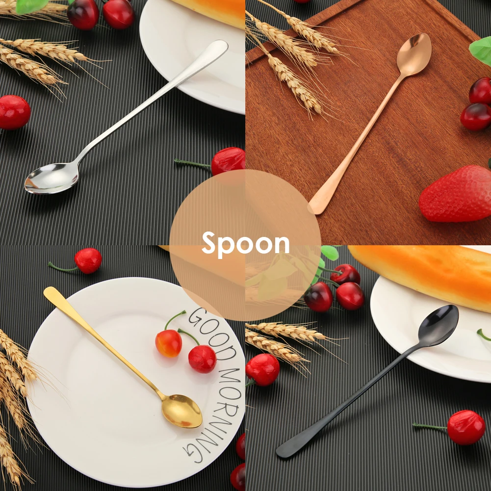 Description Picture 6 of itemStainless Steel Coffee Spoon Long Handle Milk Tea Coffee Stirring Scoop Dessert Cafe Mixing Kitchen Gadgets