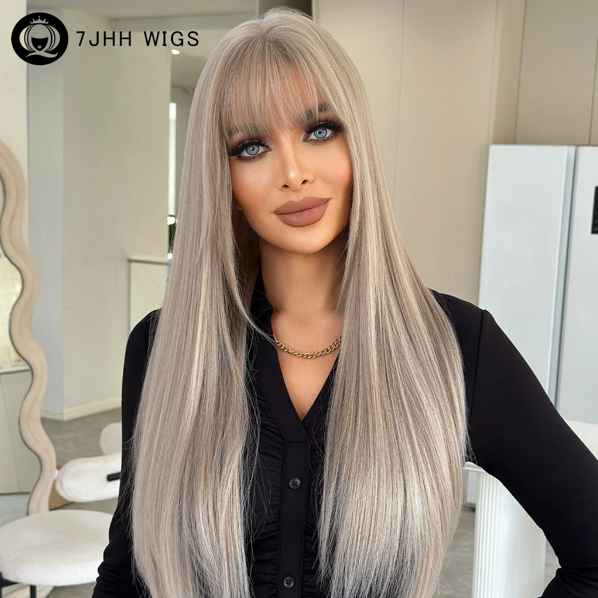Long Straight Ash Blonde Wig for Women Daily Use High Density