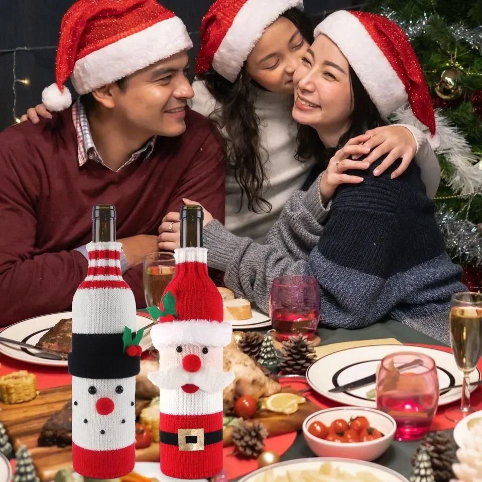 Description Picture 6 of itemChristmas Wine Bottle Cover Set Santa Claus Snowman Knitted Wool Red Wine Bottle Bags For New Year Xmas Party Dinner Table Decor
