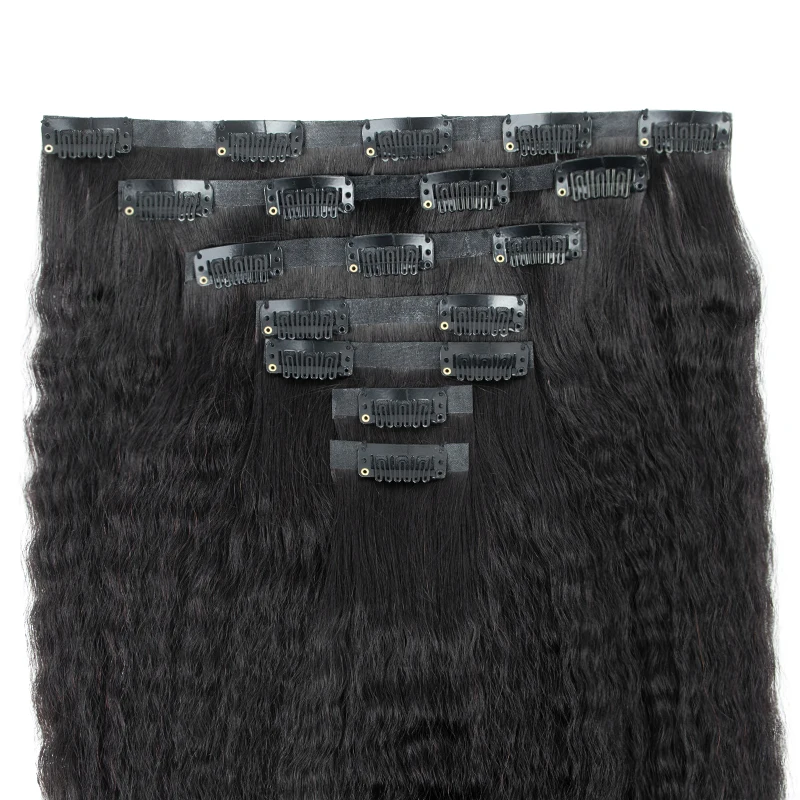Kinky Straight Clip In Human Hair Extensions Seamless PU Weft Clip On Hair 12"-22" 100G-120G in Extensions Remy Hairs