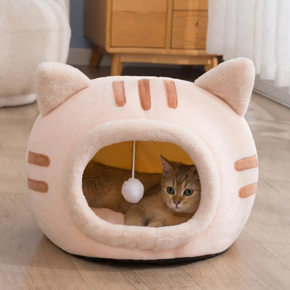 2024 Cat Winter Warm Bed Cat Shape Soft Comfortable Wear-resistant Semi Enclosed Cat House Pet Supplies