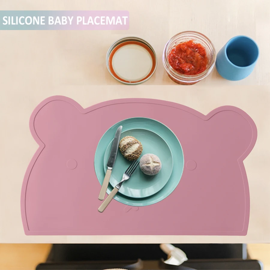 1PC Silicone Baby Placemat Waterproof Food Grade Table Mat Heat Insulation Baby Tableware Cute Cartoon Bear Shape Baby Stuff 5