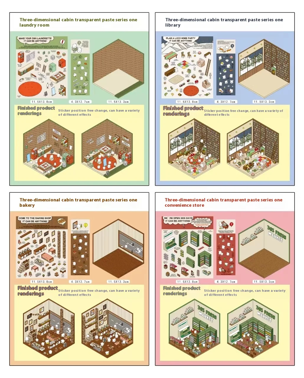 PET 3D Cute Sticker Pack DIY Three Dimensional Kawaii Cabin Scene Landscaping Decoration Sticker Gift for Kid Child Baby