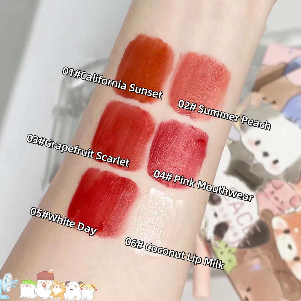 6pcs/set Lip Gloss Cute Box Girls Gift Matte Long Lasting Non-stick Cup Lipgloss Cigarette Tube Lipstick Lip Makeup Cosmetics 4