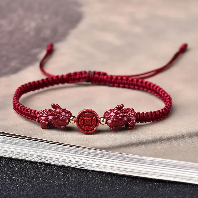 

Kirin Blessed Bracelet Female Natural Zijin Cinnabar Rui Beast Red Rope Peace Amulet Achieve Solicit Accumulate Wealth Feng Shui