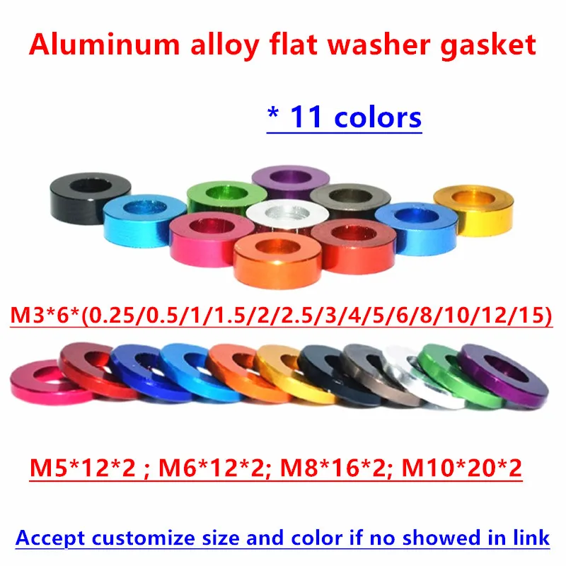 

10pcs/lot Flat washers M3 M4 M5 M6 M8 M10 Corlorful Aluminum alloy Flat Gasket washer for RC part