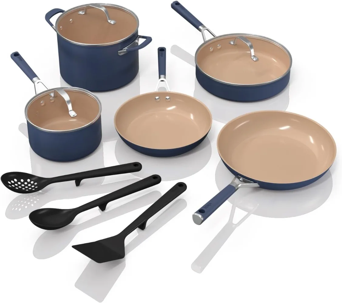 

Ninja CW49011 Extended Life Ceramic 11-Piece Cookware Set with Comfort Grip, Nonstick Fry Pans, Pots, PFAS Free, Oven Safe