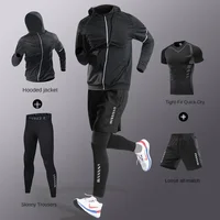 3-7Pcs Men's Ice Fiber Quick-Dry Running Fitness Full Set/Suit Tracksuit For Marathon, Training Cycling，Jogging,Gym， sweatpants