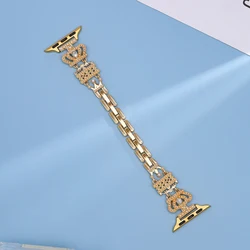 Elegant Women's Luxury Pearl Bracelet Watch Band with Crown Case - 40mm or 41mm (Golden band)