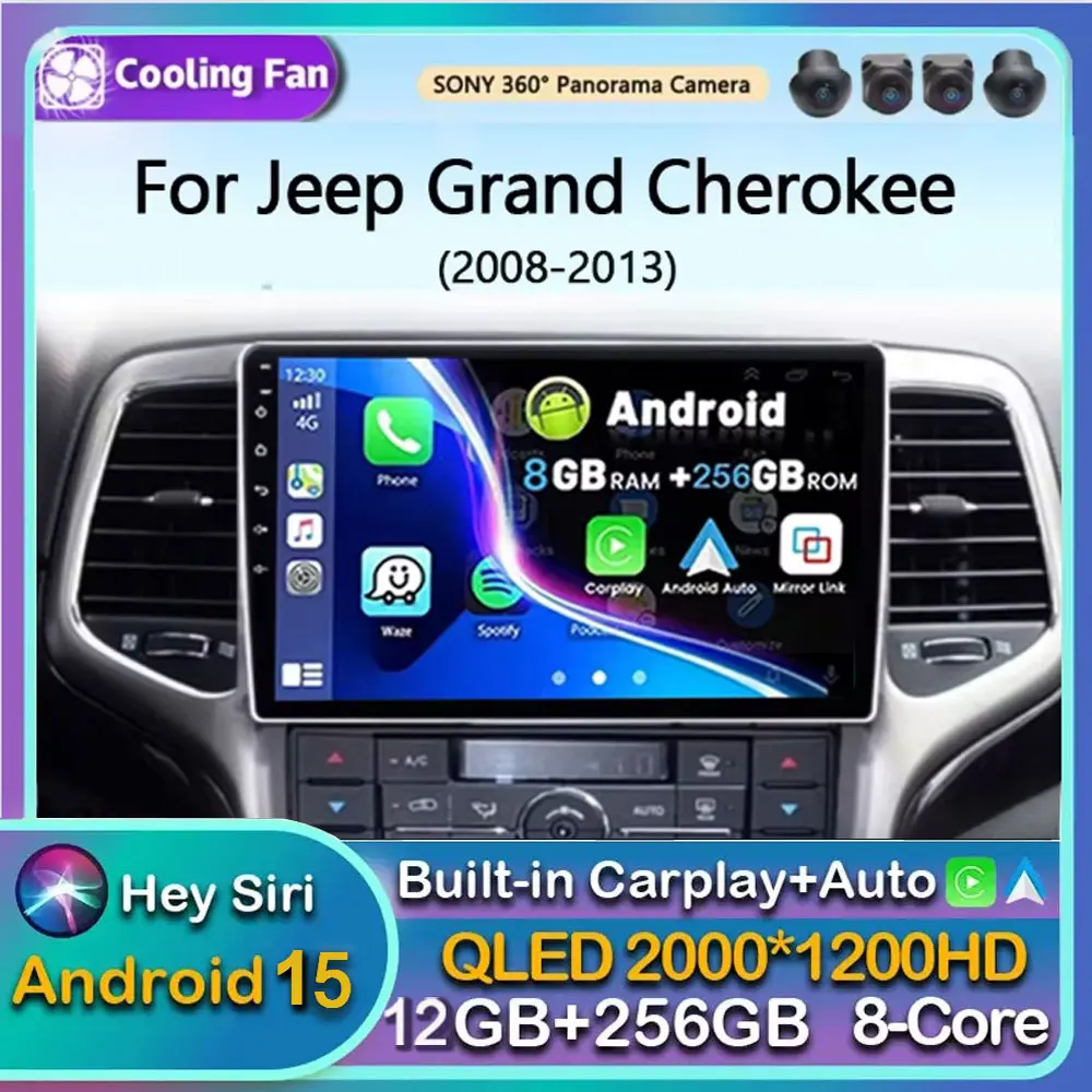 Android 15 pour Jeep Grand Cherokee Écran QLED Autoradio Multimédia Vidéo Carplay Auto Navigation