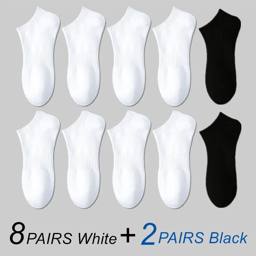 Premium Cotton Unisex Ankle Socks - Classic Black & White, High-Quality Summer/Autumn Collection (10 Pairs)