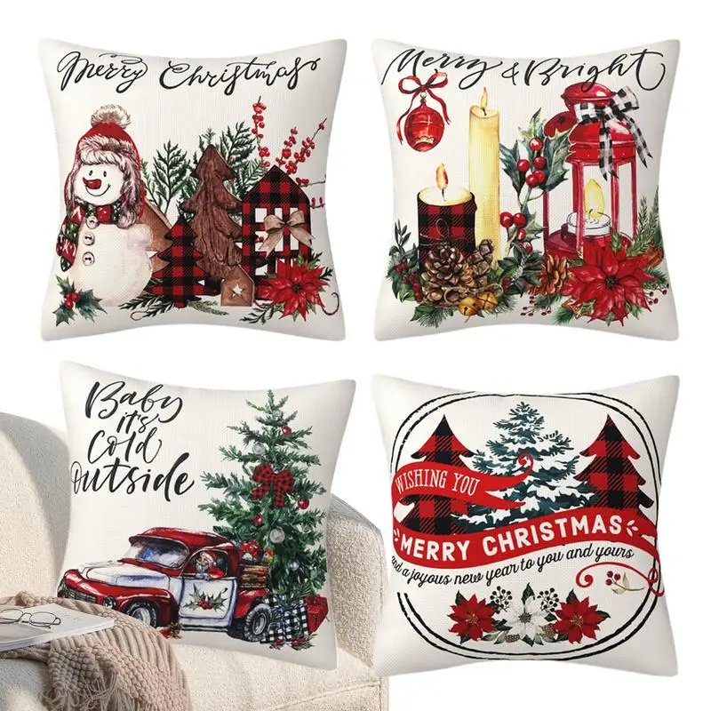 

Christmas Throw Pillow Covers Set Of 4 Decorative Zipper Design Throw Pillow Soft Cases Home Decor Products For Sofa Car Chairs