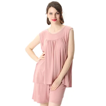 여름 캐주얼 여성 잠옷 세트 2PCS Nightwear 느슨한 플러스 크기 탄성 코튼 슬리퍼 Sleepset 민소매 홈 의류 6XL 7XL