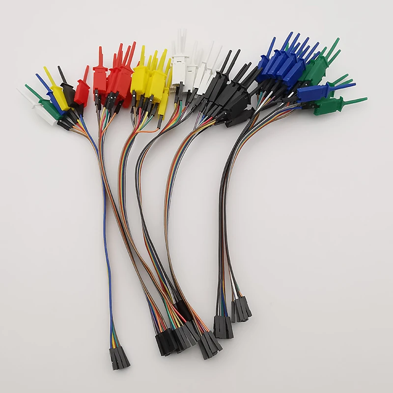 20CM Flat Test Hook Clip Logic Analyzer Cable Gripper Probe Testing Wire Clamp Kit Yellow/Red/Black/Green/White/Blue