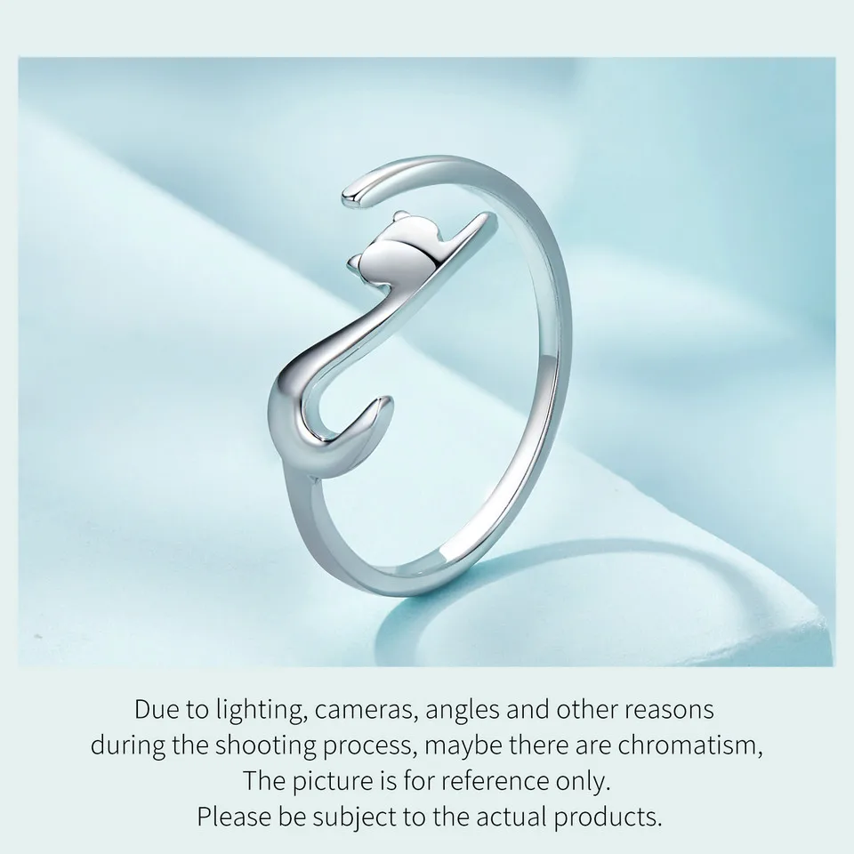 Sterling Silver Cute Cat Open Ring  3 Colors Adjustable Plated Platinum - PeticaDeals