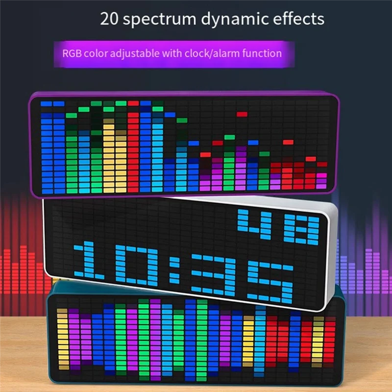 컬러 LED 음악 스펙트럼 전자 시계 사운드 제어 리듬 라이트 1624 RGB 픽업 분위기 레벨 표시기, 보라색 내구성
