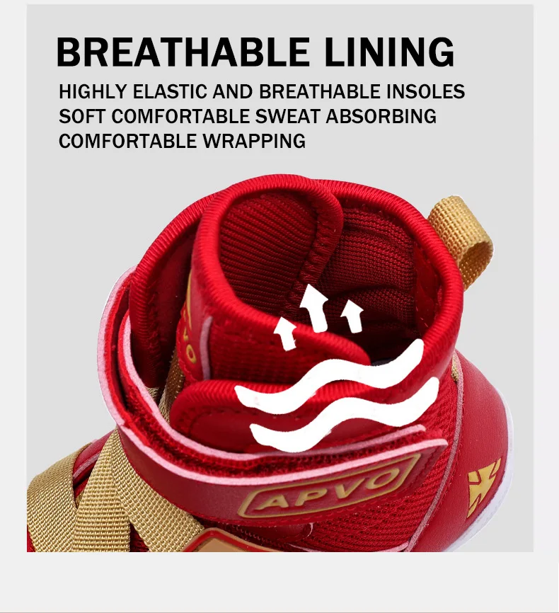 Wrestling Shoes for Youth Magic Strap Closure High Top Boxing Shoes Breathable Mesh Uppers Lightweight Support Gym Sneakers