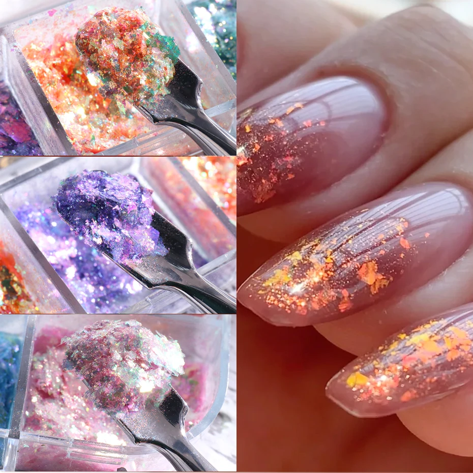 Nail Powder Nail Flakes Nail Glitter Nail Decoration Nail Decorations 12 Color Fire Opal Nail Powder Flakes Aurora Glitter Sequins For Nails Sparkly Gel Polish Sticker 3D Manicure Accessories BEOBR