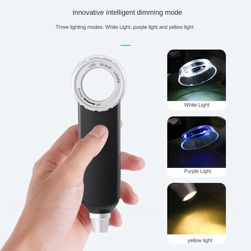 7 Led 조명 30X USB 충전 돋보기 UV 보라색 빛 검증 감사 골동품 보석 휴대용 돋보기
