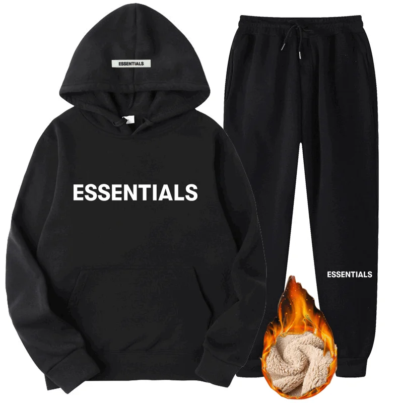

Essentials Autumn Winter Men Women Hooded Sweatshirt Suit Pure Cotton Couple Jogging Sweatshirts Oversized Streetwear Tracksuit