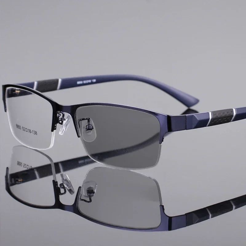 Myopia Glasses Business Men's Photochromic Unisex Half Frame Square Near Sight Eyeglasses Optical Prescription Minus Eyewear