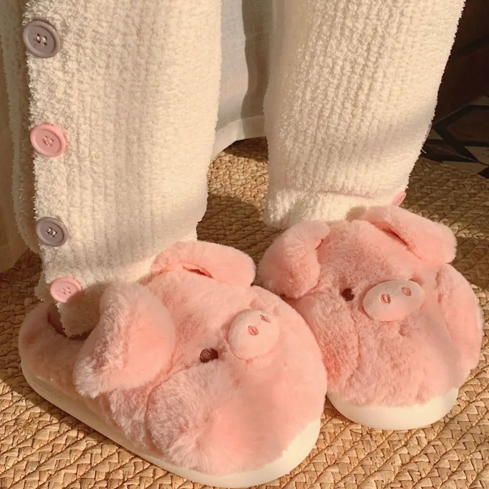 Fashion Homewear Pig Plush Slippers Thicken Cartoon Winter Warm Slippers Thick Soled Anti-slip Furry Cotton Shoes Children
