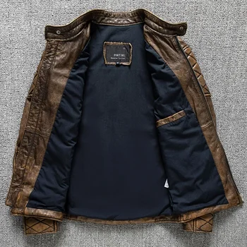 سترة جلدية كلاسيكية للرجال باللون الأصفر والبني سميكة 100% سترة لراكبي الدراجات النارية من جلد البقر الأصلي بقصة ضيقة للرجال معطف ربيعي مقاس آسيوي - Image 5