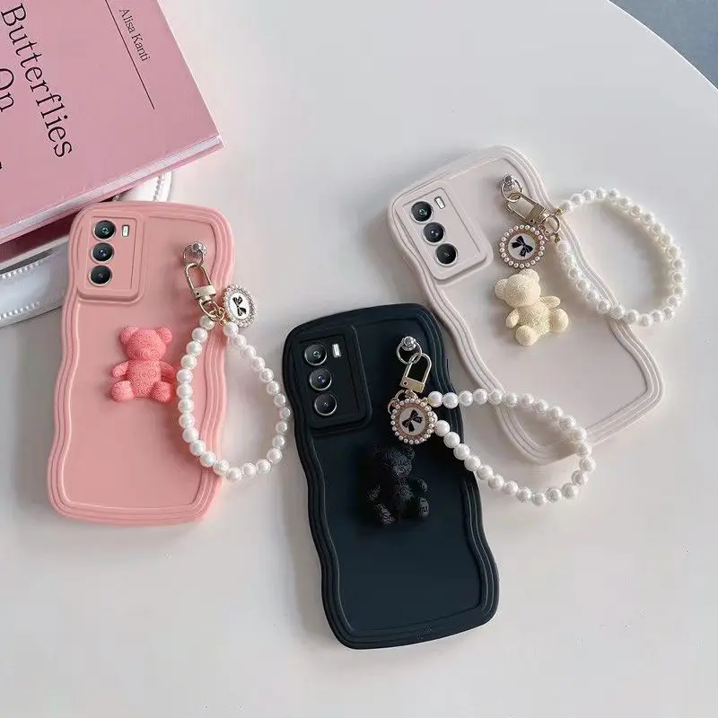 Cute 3D Bear Wave Liquid Silicon Phone Case For Samsung Galaxy S24 Note 8 9 10 20 S23 FE S22 S21 Ultra S10 S9 S8 Plus Soft Cover_voghion.com