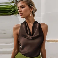 HXAO Top Women Halter Satin Women Tops Backless Corset Top Vest Yellow Pink Black Summer Elegant Sexy Tops Tank Vestidos - Image 6