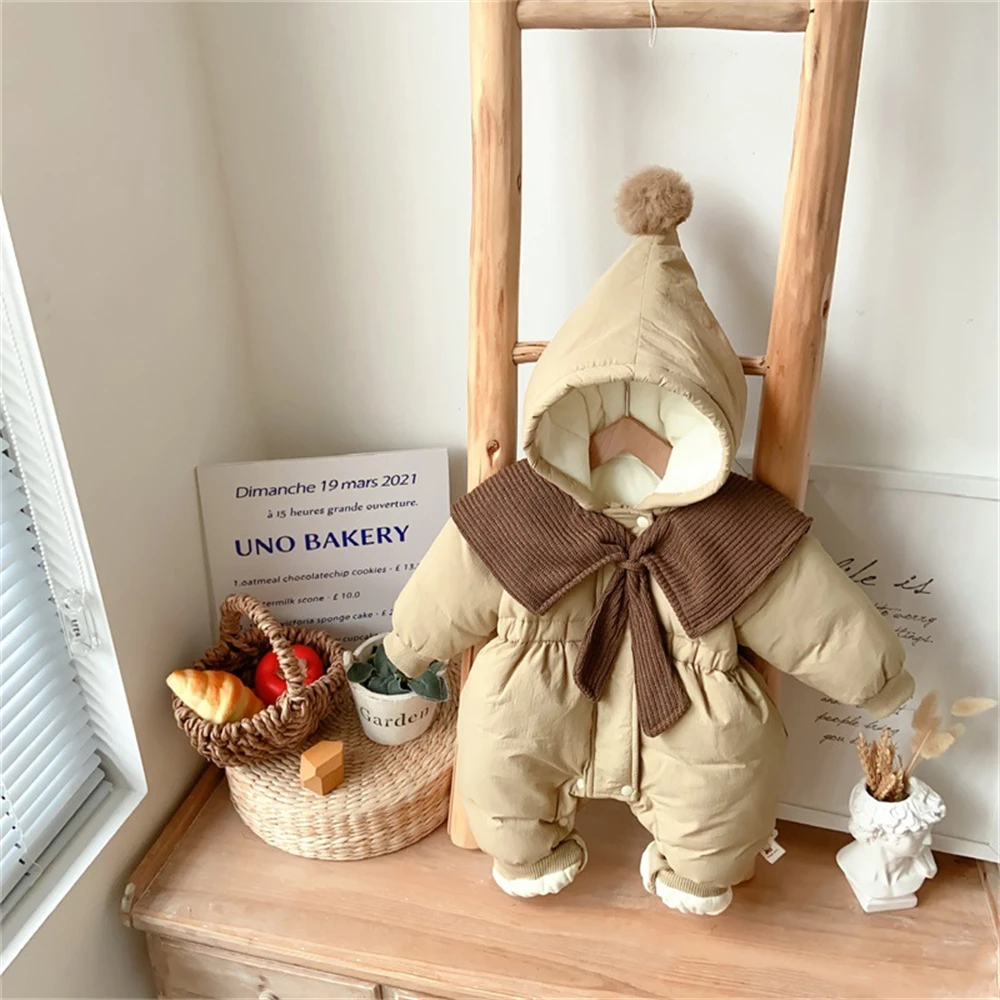 

Winter Newborn Baby Girl Jumpsuit Full Sleeve Hooded Thicken Warm Romper Infant Girl Clothes One-piece 1-2 Years