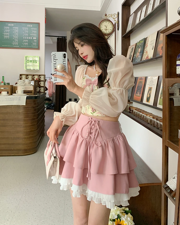 Lace Patchwork Korean Fashion Skirt Female Casual Chic