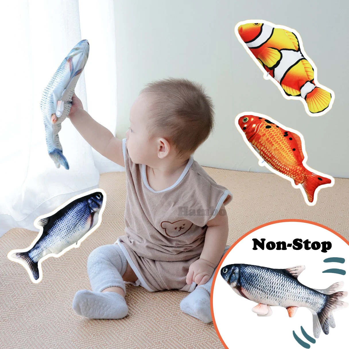 Robot Fish Toy Non-stop Electric Baby Sleeping Fish Toy 2.0 Keep Swinging Tail Floppy Fish Toy Auto Flopping USB Wiggle Plush for Baby Cat