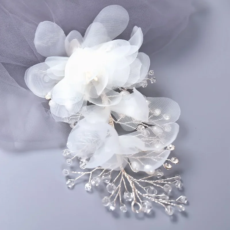 Hair Accessories Silver Crystal Flower Hair Clips For Women Bride