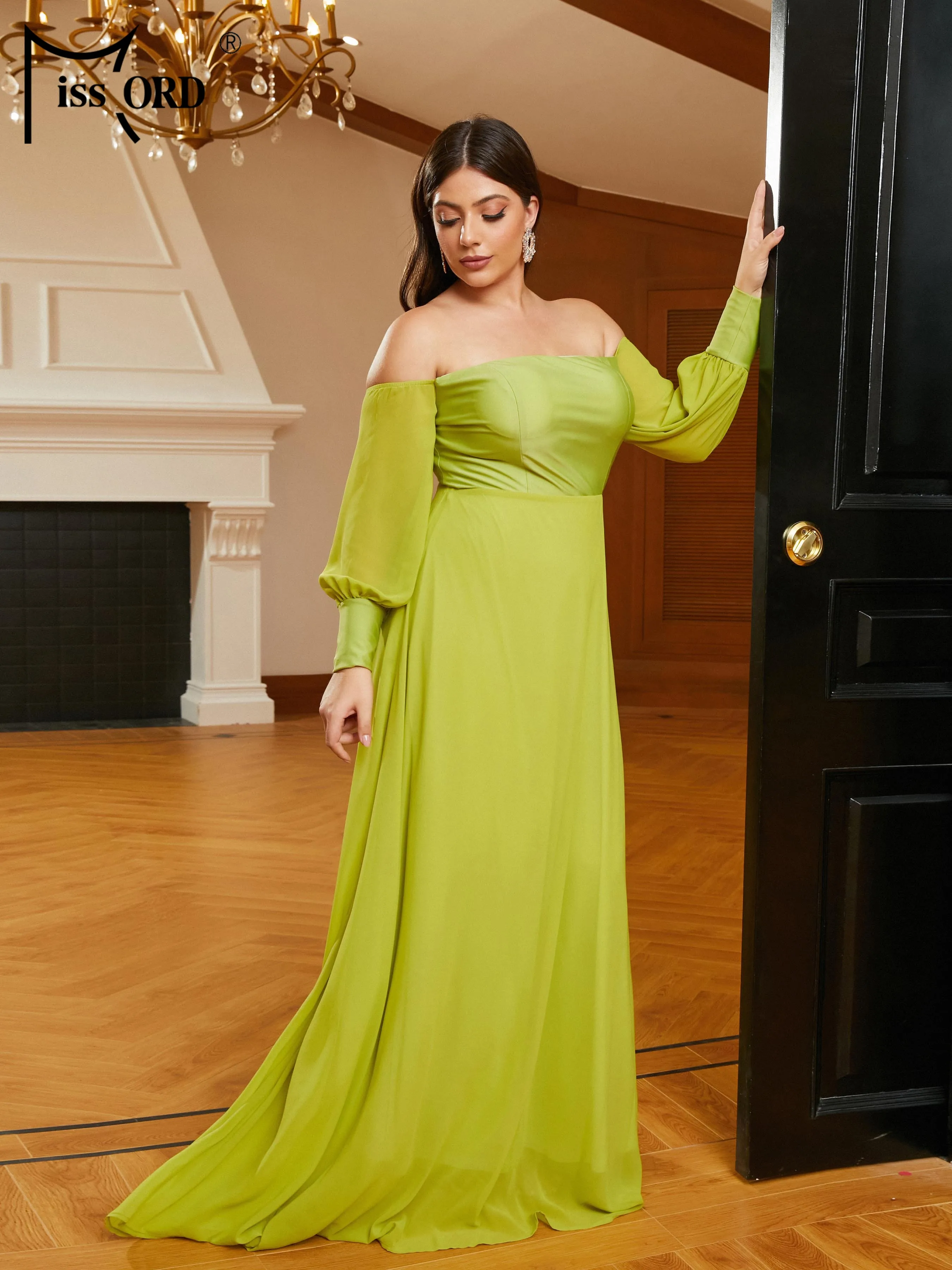Missord New Plus Size Elegant Party Dresses For Women 2023 Off Shoulder Lantern Sleeves A-line Prom Formal Occasion Dresses