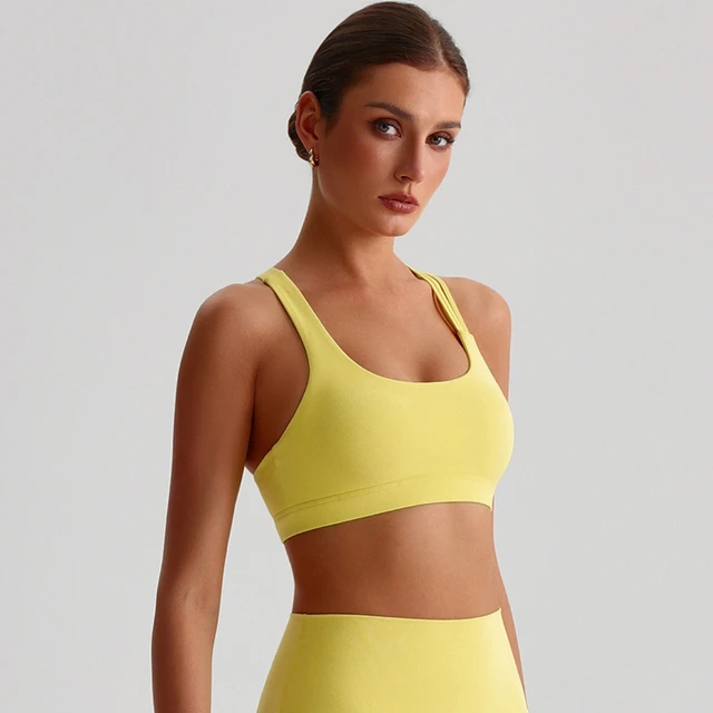 Solid Color Women Cross Back Fitness Sport Bra High Strength Tight Top Comprehensive Training Gym Yoga Underwear With Chest Pad 4