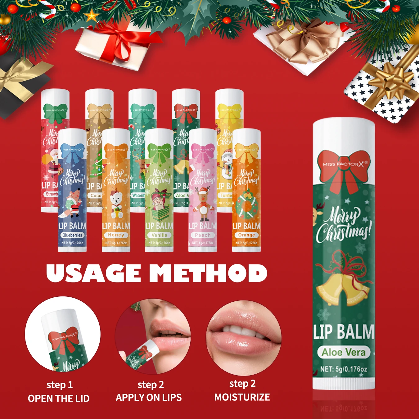 10PCS/Box Christmas gift box, lip balm set, deeply hydrating lip moisturizer, lip color brighten, gift to women 2