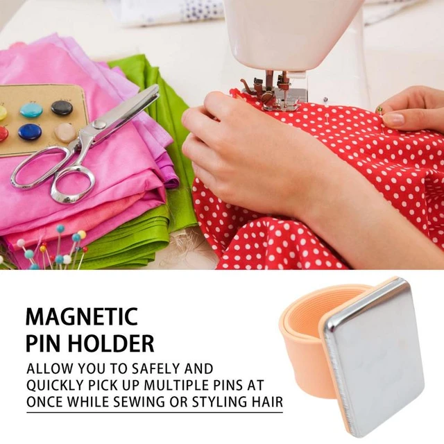 1pc Handmade Diy Wrist Pin Cushion With Detachable Beaded Ball & Needle  Storage Pouch, Check Pattern