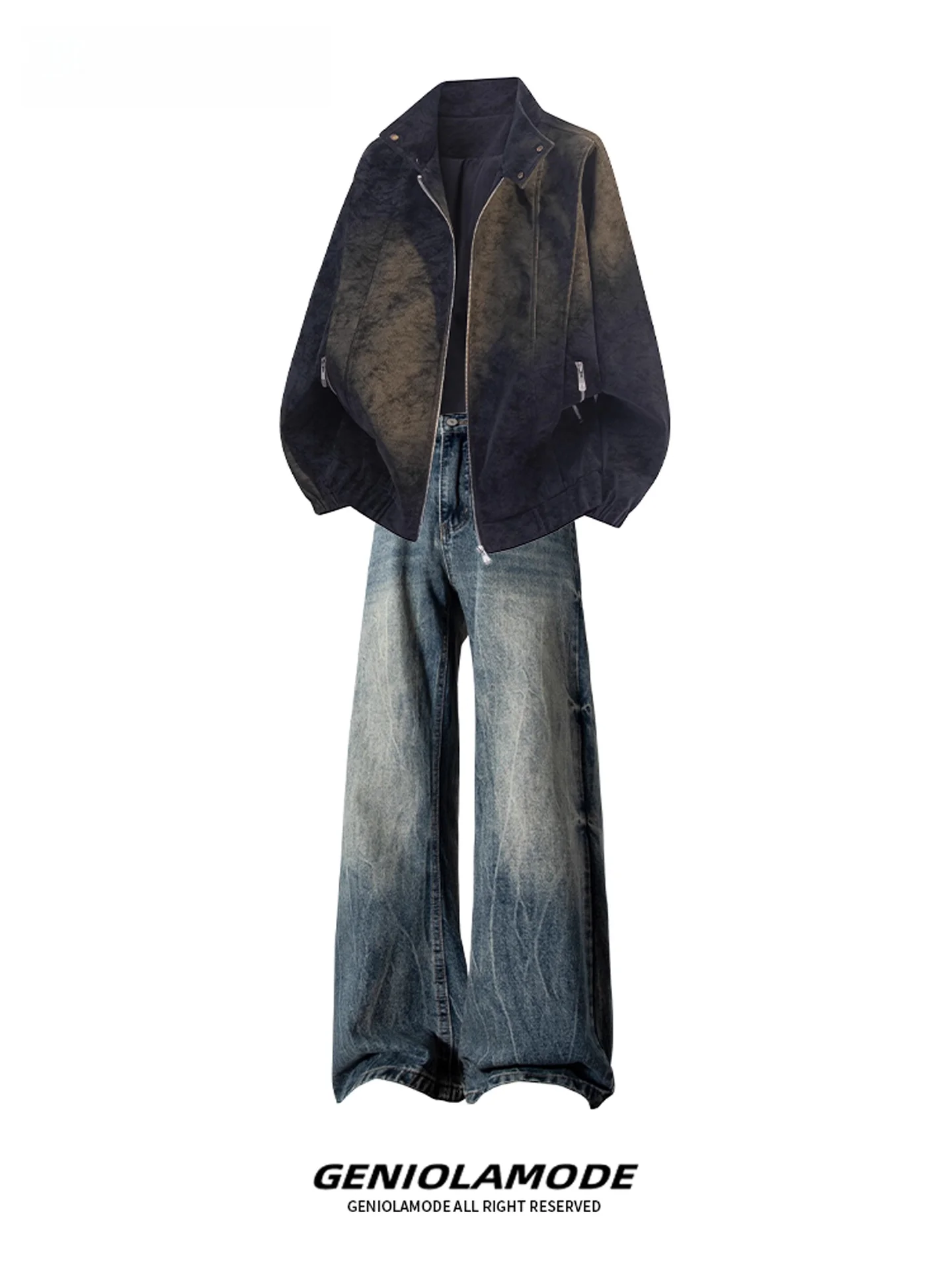 Genio Lamode 남성 캐주얼 스포츠 세트 가을 양털 안감 재킷과 청바지 긴팔 폴리에스터 섬유 청소년에게 적합