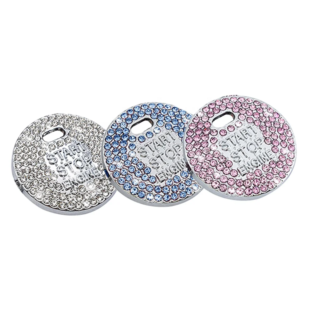 

One Set Decorative Circle Start Switch Button Diamond Rhinestone Stop Circle Trim Cover Auto Car Decorative Accessories