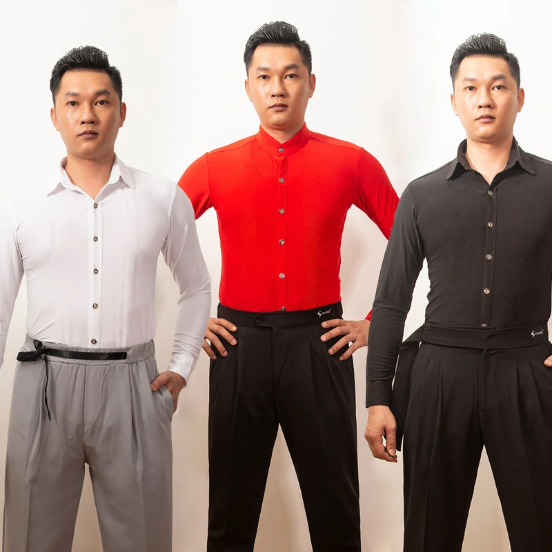 

Male Tops Professional Modern Dancewear Latin Dance Shirt Practice Clothes Men Latin Tops Salsa Rumba Modern Ballroom Dance
