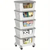 Plastic Stacking Basket with Wheels Stackable Storage Basket Organizer 5 Tiers 1