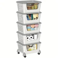 Plastic Stacking Basket with Wheels Stackable Storage Basket Organizer 5 Tiers 1