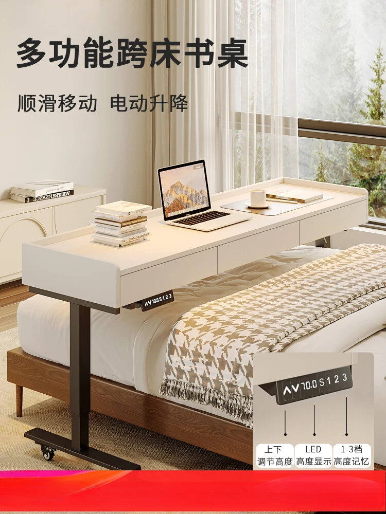 게으른 사람 크로스 침대 테이블, 이동식 및 조정 가능한 침대 옆 테이블, 침실 침대 끝 테이블, 긴 스트립 책상, 이중 컴퓨터 책상 